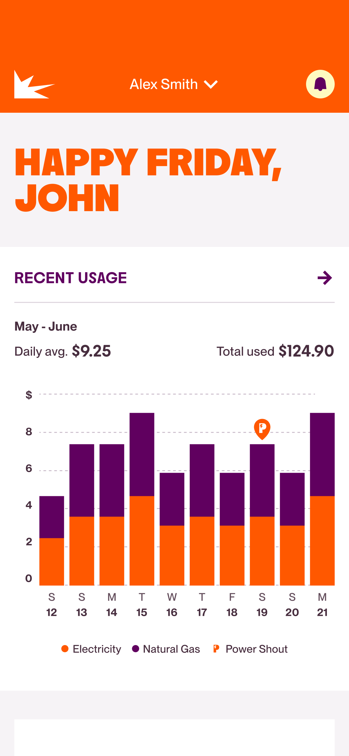 Genesis home dashboard with recent usage chart